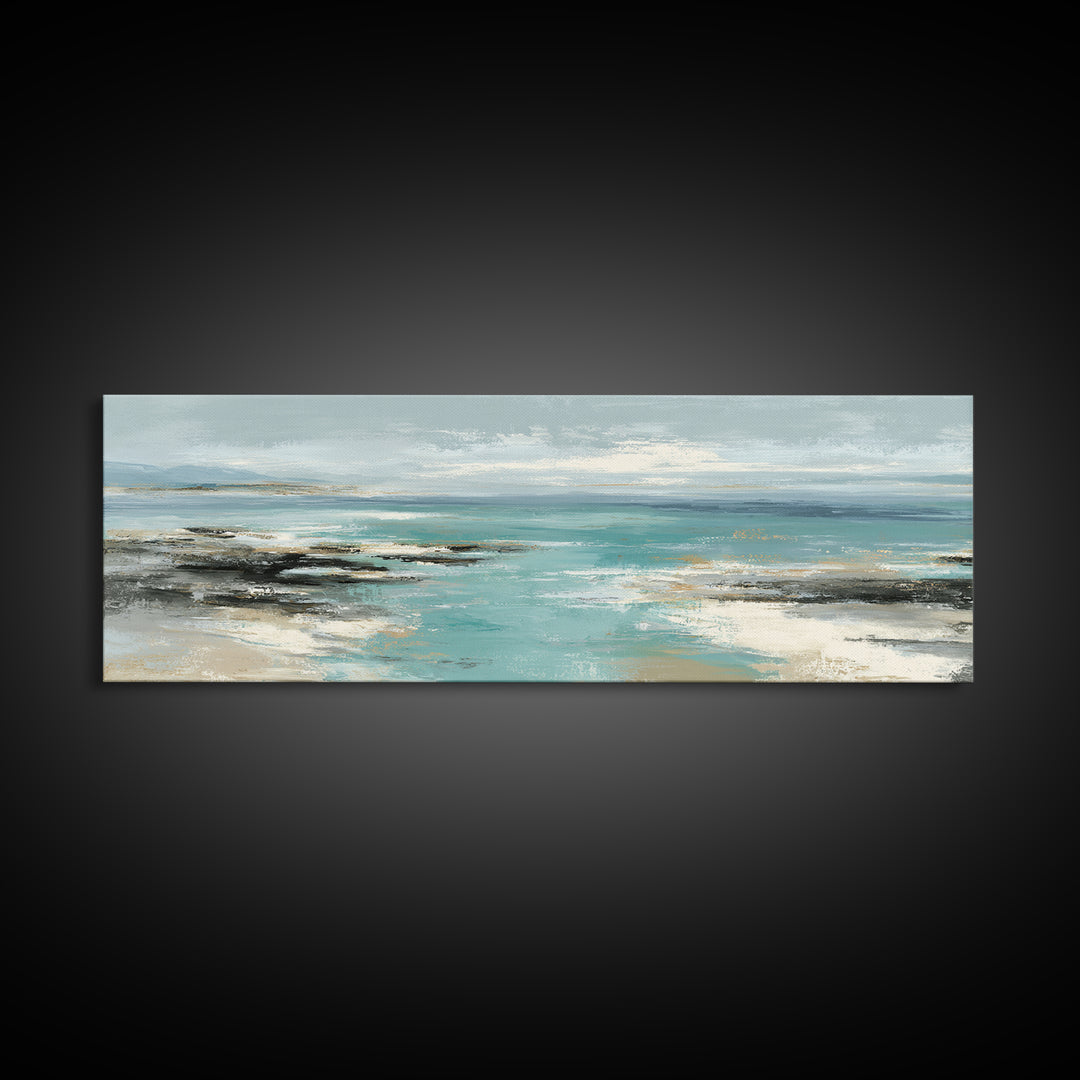 Tropical Lagoon with Turquoise Water Framed Canvas Print, Tropical Art, Digital Art, Living Room Decor, Oil Painting, Tropic, TRO-3x1-47