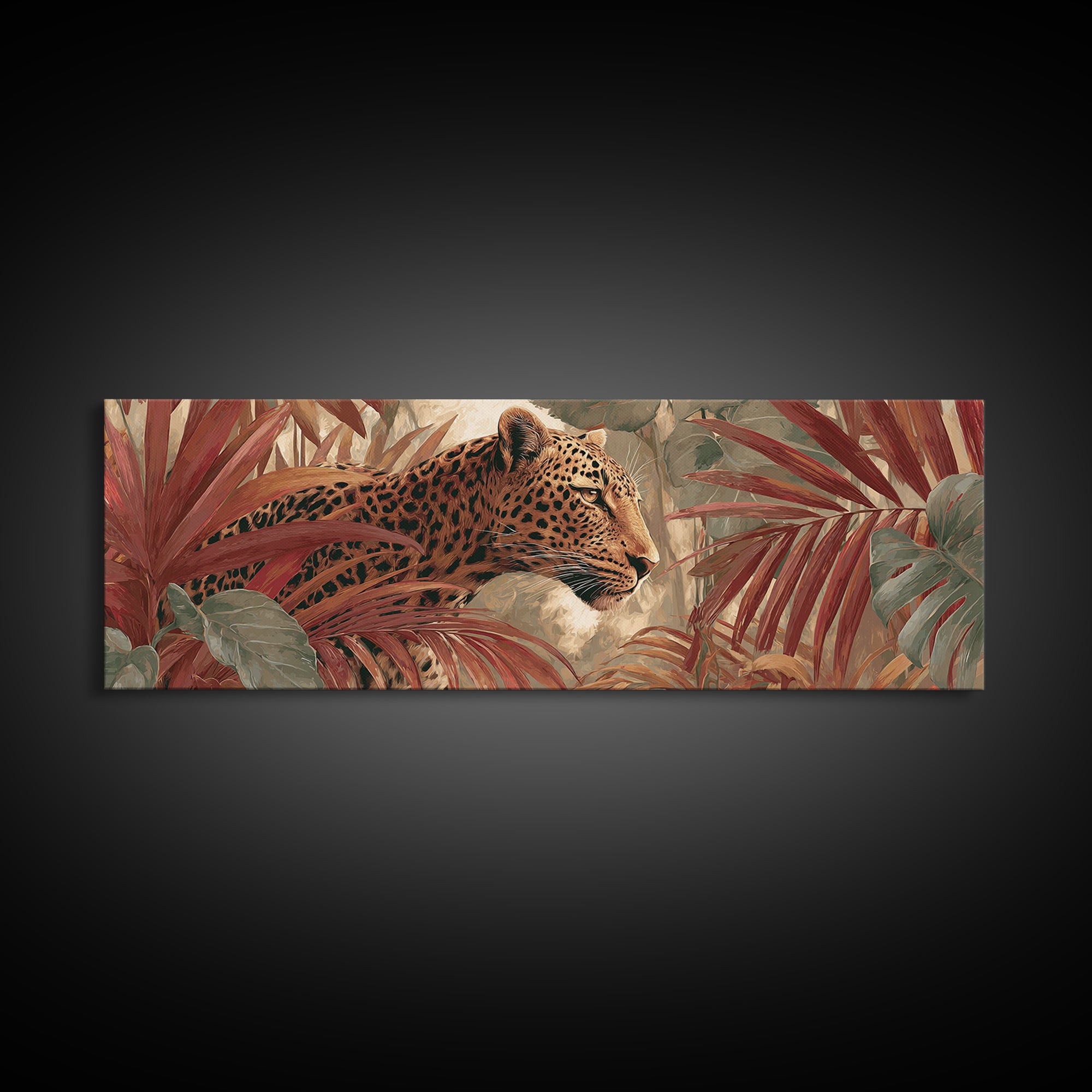 Leopard Hidden Among Palm Leaves Canvas Print, Tropical Art, Whimsical Art, Living Room Decor, Fine Art, Tropic, TRO-3x1-54