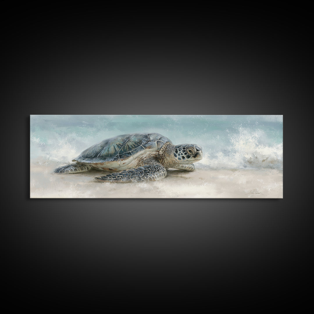 Sea Turtle Near Tropical Reef Framed Canvas Print, Tropical Art, Digital Prints, Living Room Decor, Fine Art, Tropic, TRO-3x1-59