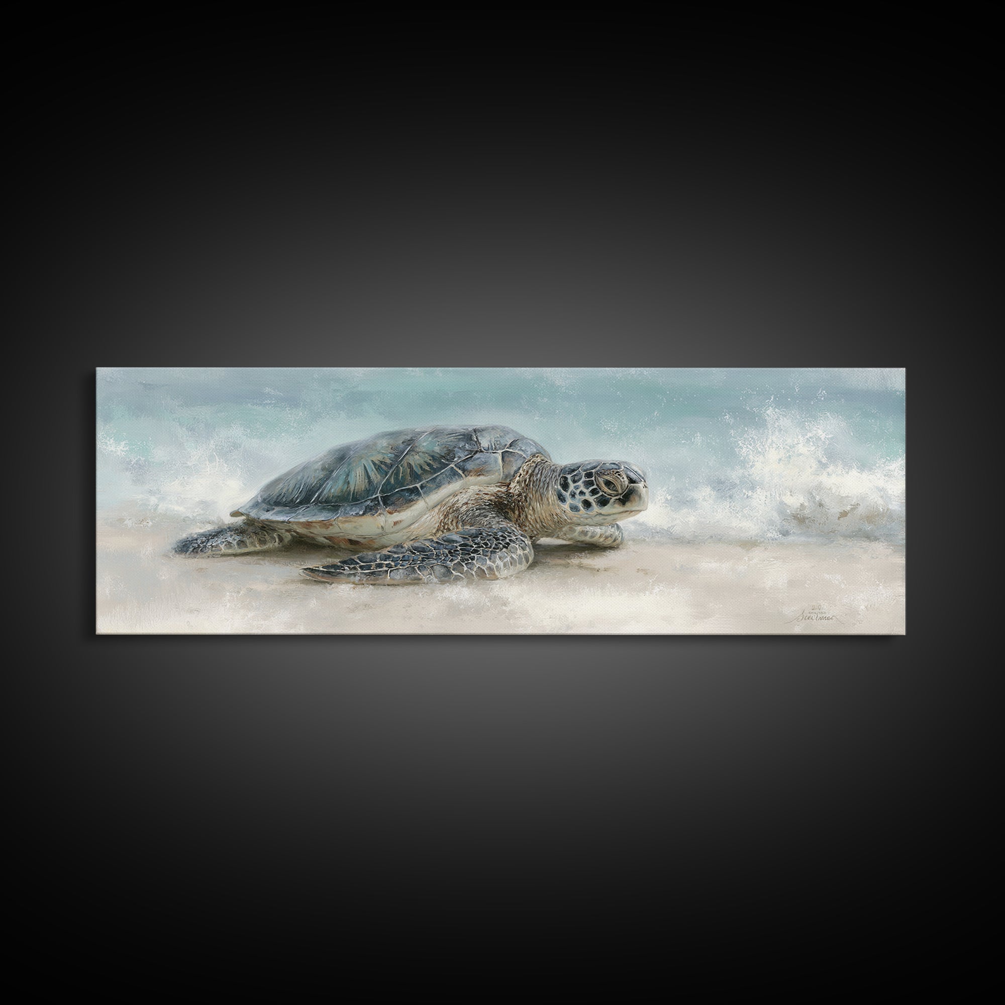Sea Turtle Near Tropical Reef Framed Canvas Print, Tropical Art, Digital Prints, Living Room Decor, Fine Art, Tropic, TRO-3x1-59