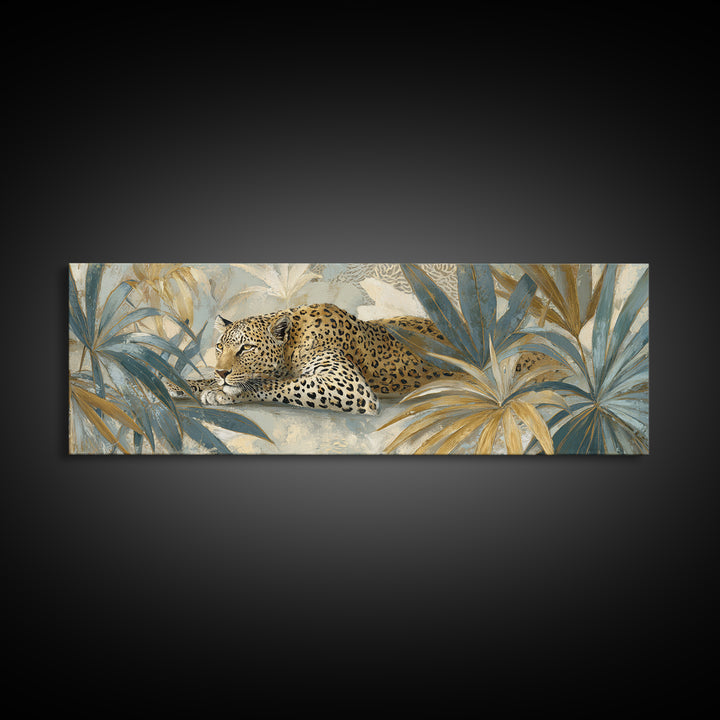 Leopard Hidden Among Palm Leaves Canvas Print, Tropical Art, Coastal Art, Living Room Decor, Fine Art, Tropic, Luxury Decor, TRO-3x1-6