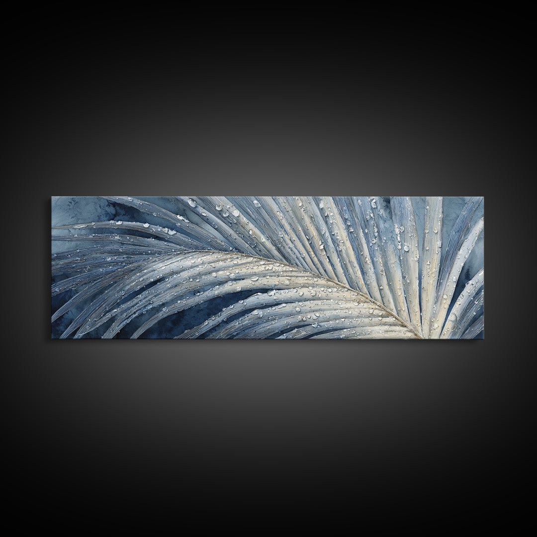 Rain Soaked Palm Leaf Closeup Canvas Print, Tropical Art, Botanical Art, Living Room Decor, Watercolor Art, Tropic, TRO-3x1-61
