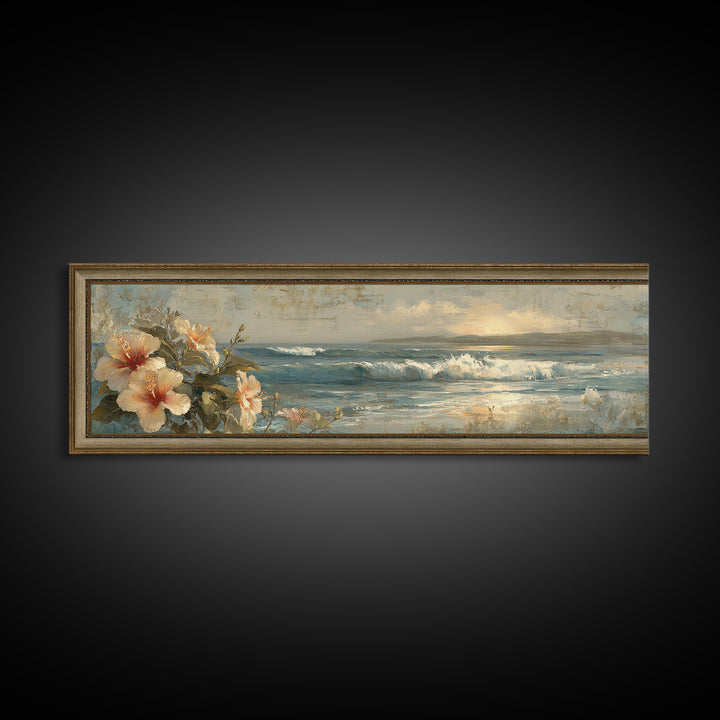 Sunset Surf Scene Canvas Print, Tropical Art, Boho Decor, Living Room Decor, Oil Painting, Tropic, Art Print, Digital Art, TRO-3x1-62