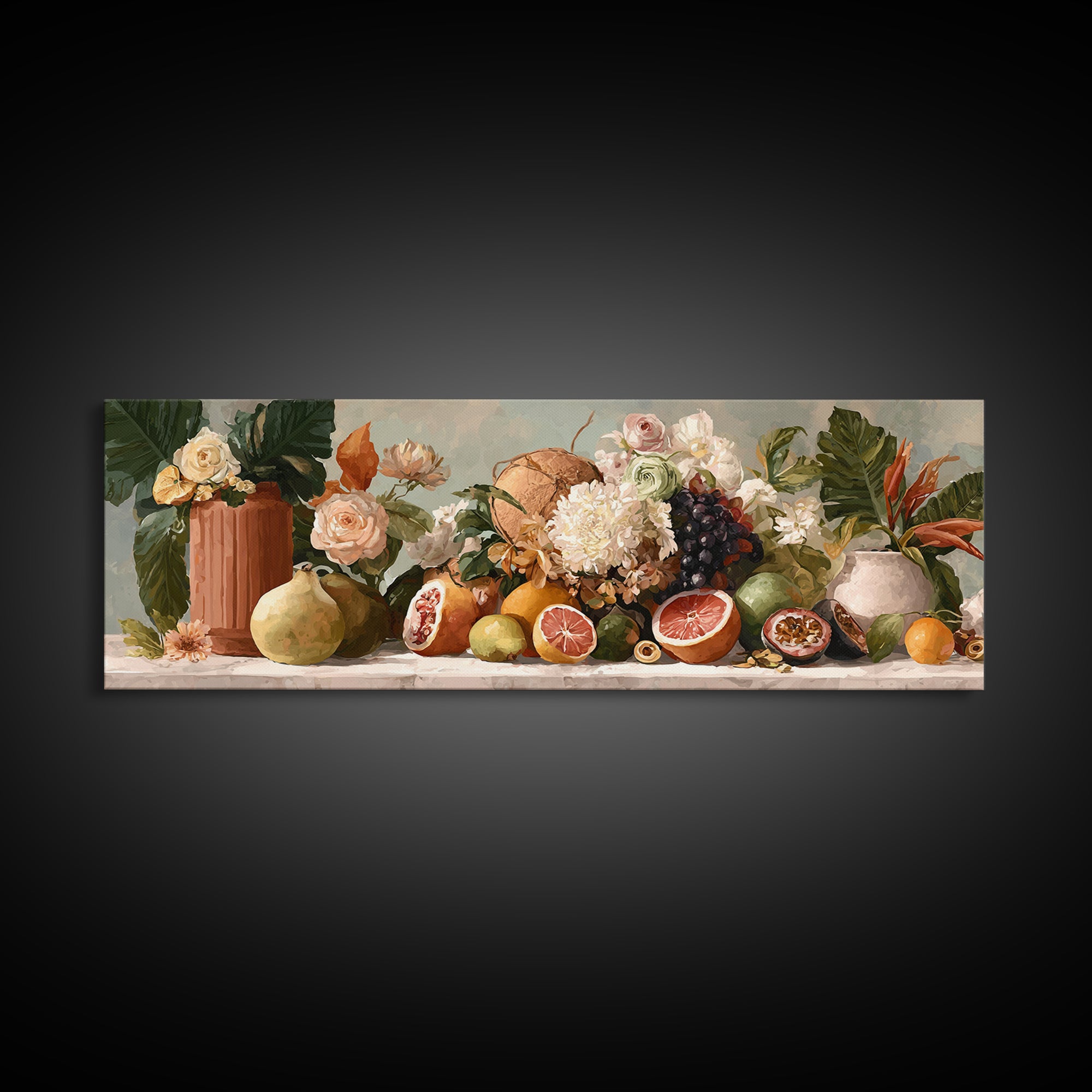 Tropical Fruit Market Arrangement Framed Canvas Print, Tropical Art, Statement Artwork, Living Room Decor, Fine Art, Tropic, TRO-3x1-7