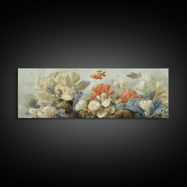 Tropical Fish over Coral Reef Canvas Print, Tropical Art, Oversized Wall Art, Living Room Decor, Fine Art, Tropic, Beach Print, TRO-3x1-75