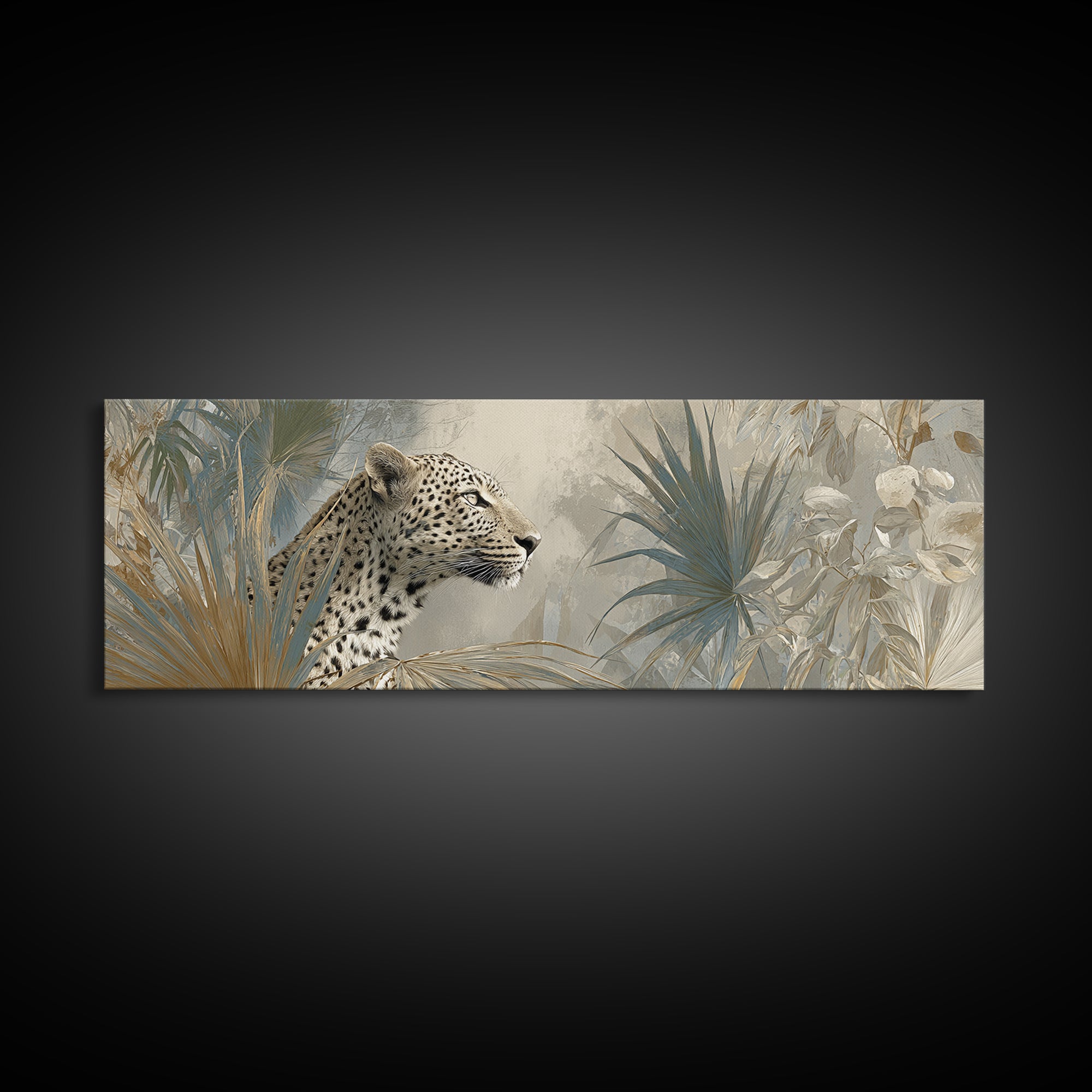 Leopard Hidden Among Palm Leaves Canvas Print, Tropical Art, Printable, Living Room Decor, Fine Art, Tropic, Coastal Decor, TRO-3x1-78
