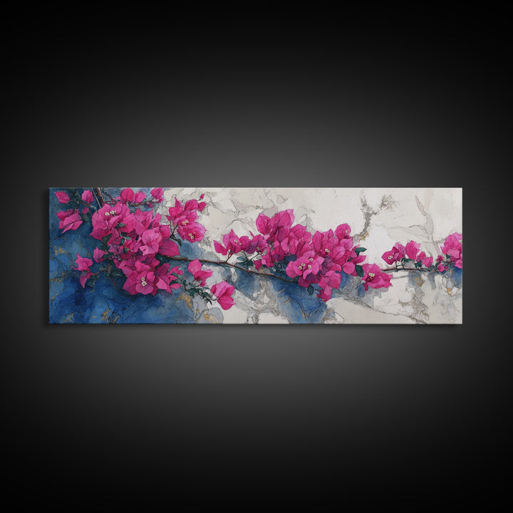 Pink Bougainvillea over White Wall Canvas Print, Tropical Art, Trendy Wall Art, Living Room Decor, Tropic, Luxury Decor, TRO-3x1-8