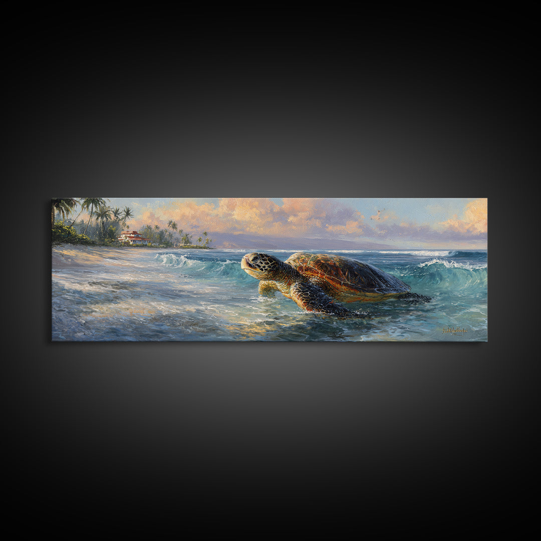 Sea Turtle Near Tropical Reef Canvas Print, Tropical Art, Wall Art Prints, Living Room Decor, Fine Art, Tropic, Beach Wall Art, TRO-3x1-83