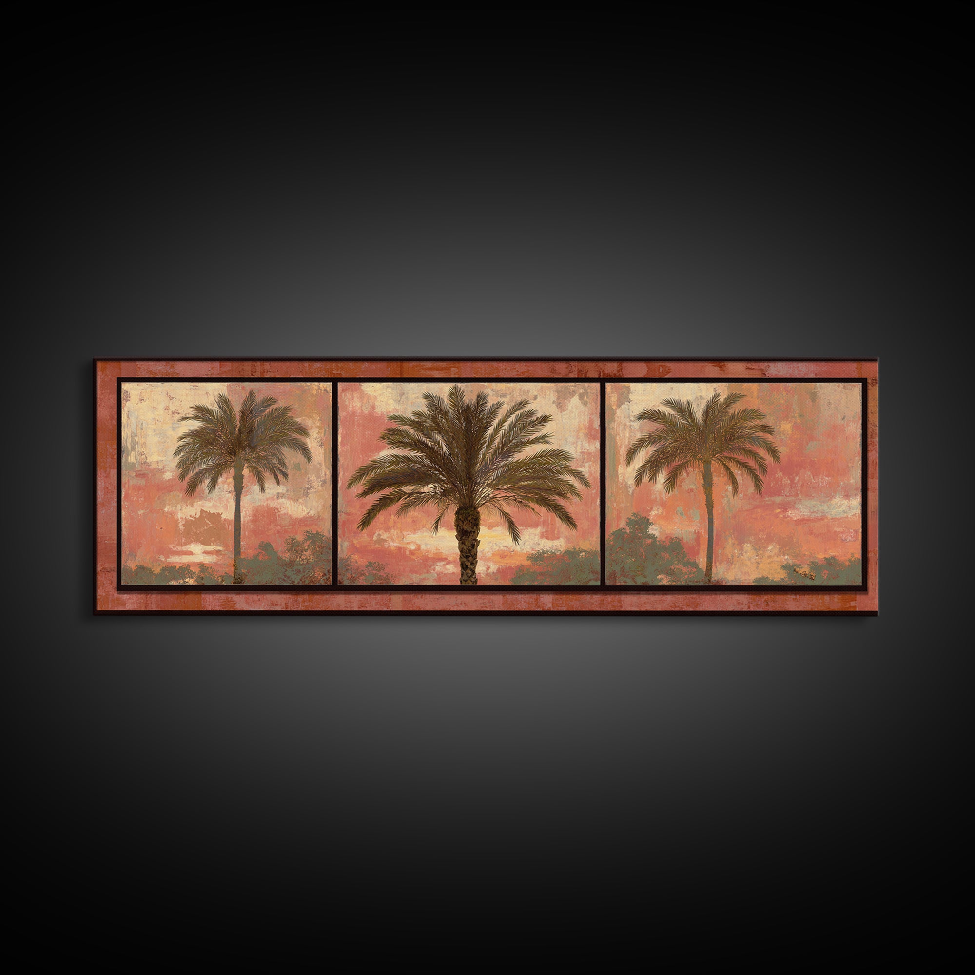 Palm Tree Silhouettes Canvas Print, Tropical Art, Digital Art, Living Room Decor, Oil Painting, Tropic, Watercolor Art, TRO-3x1-92