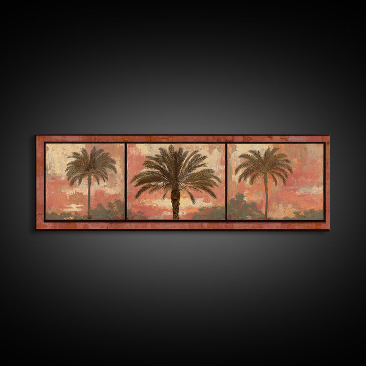 Palm Tree Silhouettes Canvas Print, Tropical Art, Digital Art, Living Room Decor, Oil Painting, Tropic, Watercolor Art, TRO-3x1-92