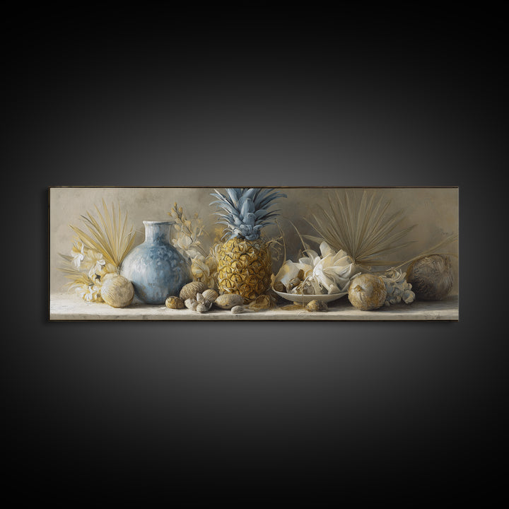 Pineapple and Palm Still Life Canvas Print, Tropical Art, Downloadable Prints, Living Room Decor, Watercolor Art, Tropic, TRO-3x1-94