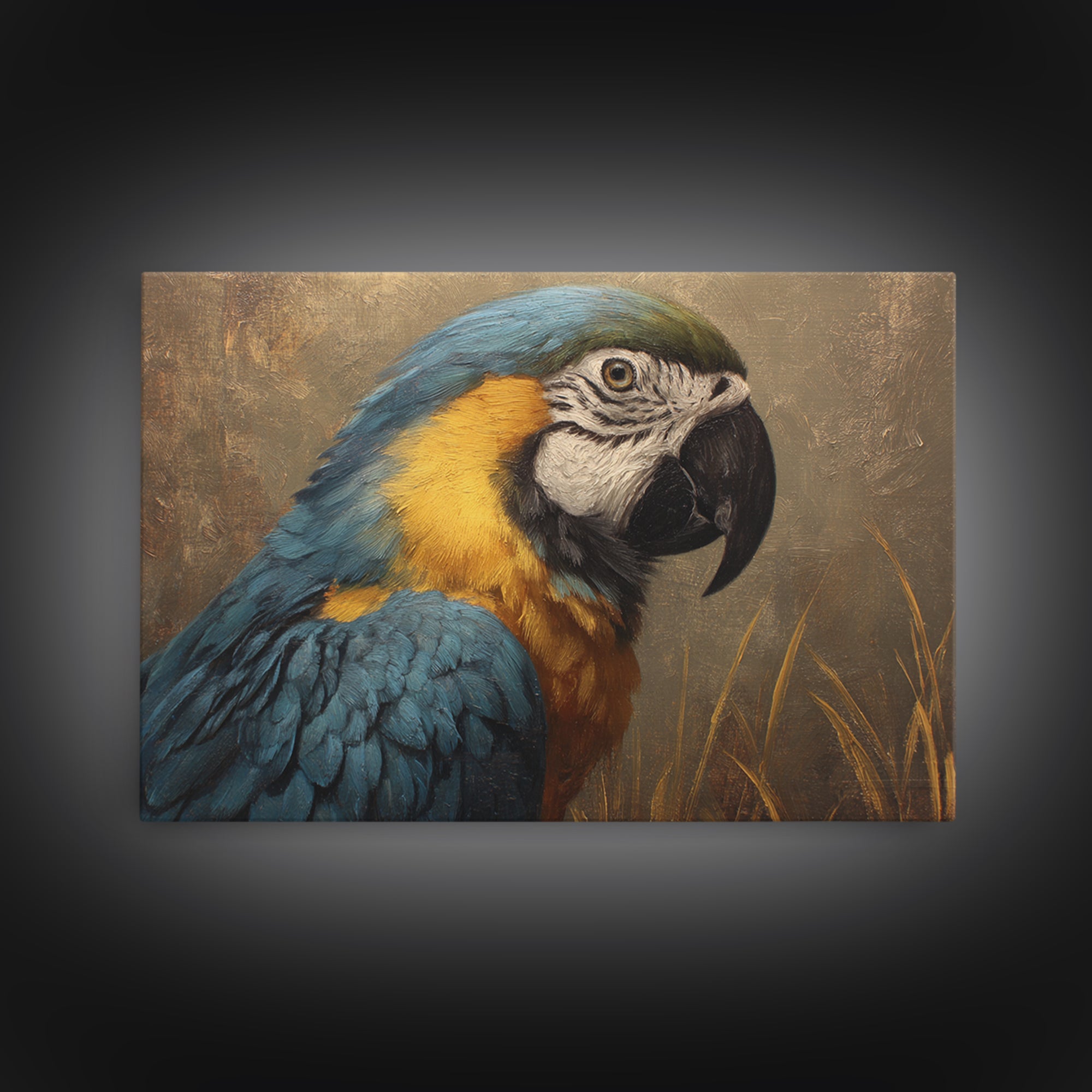 Parrot Portrait with Emerald Feathers Canvas Print, Tropical Art, Beach Wall Art, Living Room Decor, Fine Art, Tropic, TRO-3x2-12