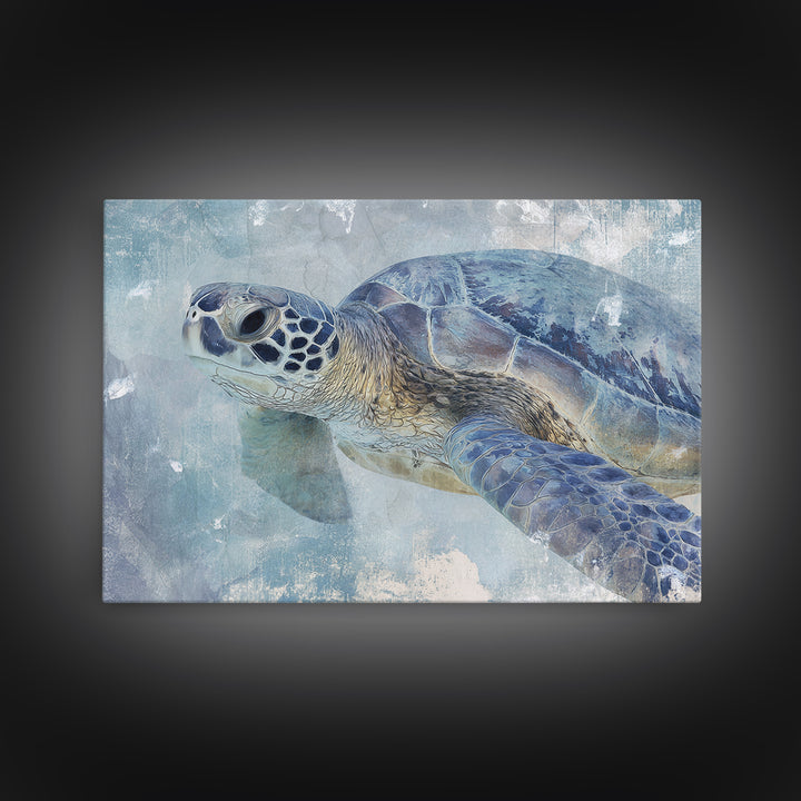 Sea Turtle Near Tropical Reef Framed Canvas Print, Tropical Art, Gallery Wall Art, Living Room Decor, Fine Art, Tropic, TRO-3x2-23