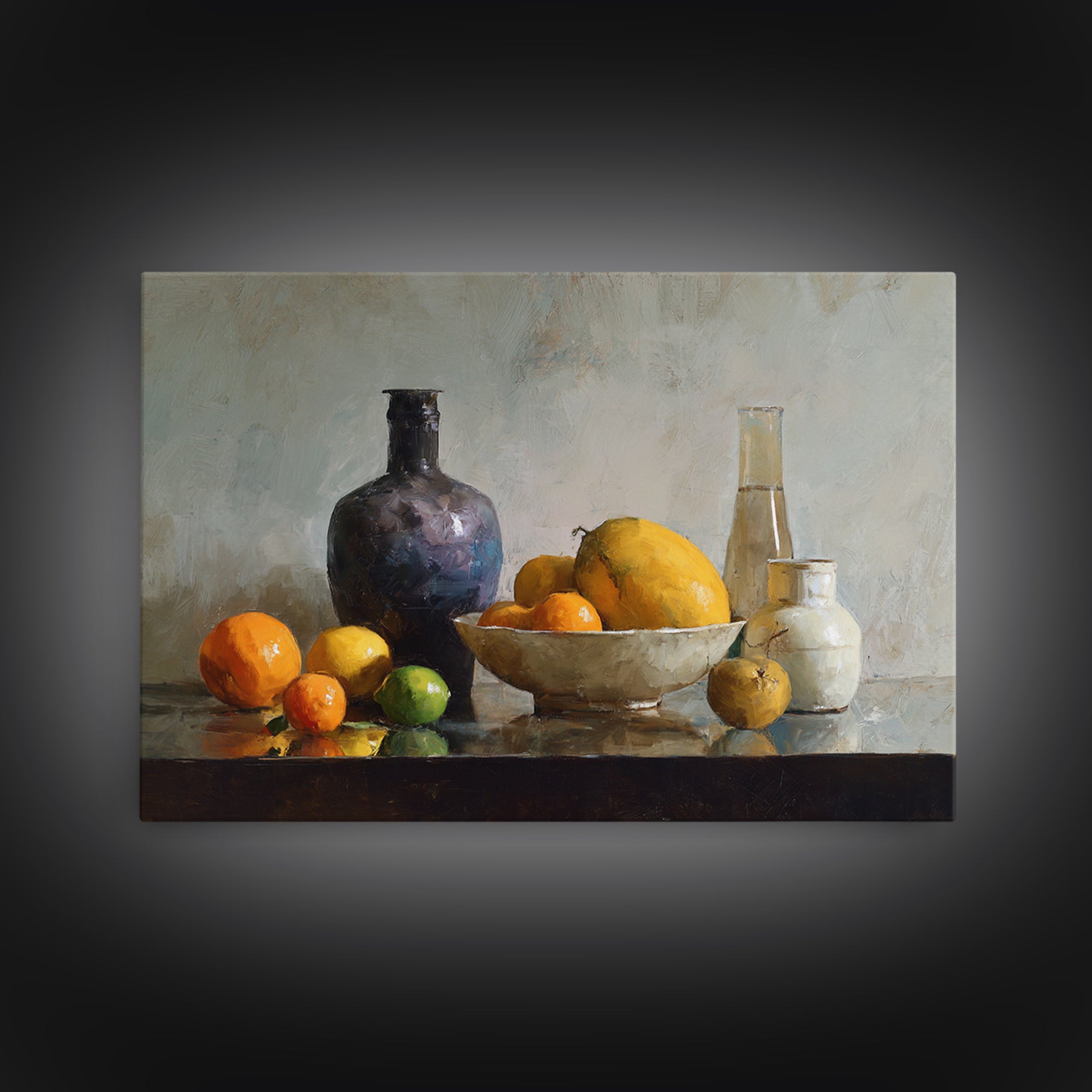 Bright Papaya and Lime Still Life Framed Canvas Print, Tropical Art, Coastal Decor, Living Room Decor, Fine Art, Tropic, TRO-3x2-28