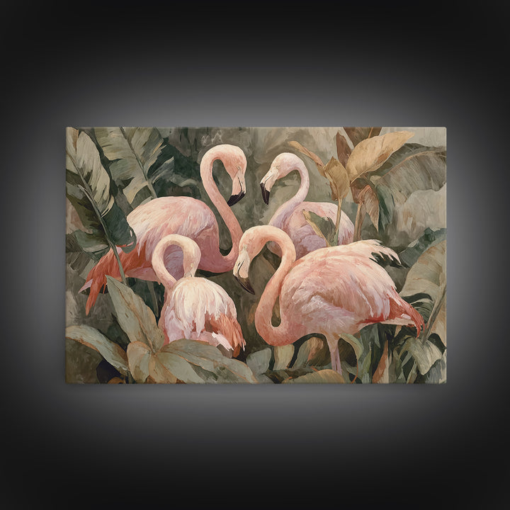 Pink Flamingos Among Tropical Water Plants Canvas Print, Tropical Art, Beach Wall Art, Living Room Decor, Fine Art, Tropic, TRO-3x2-30