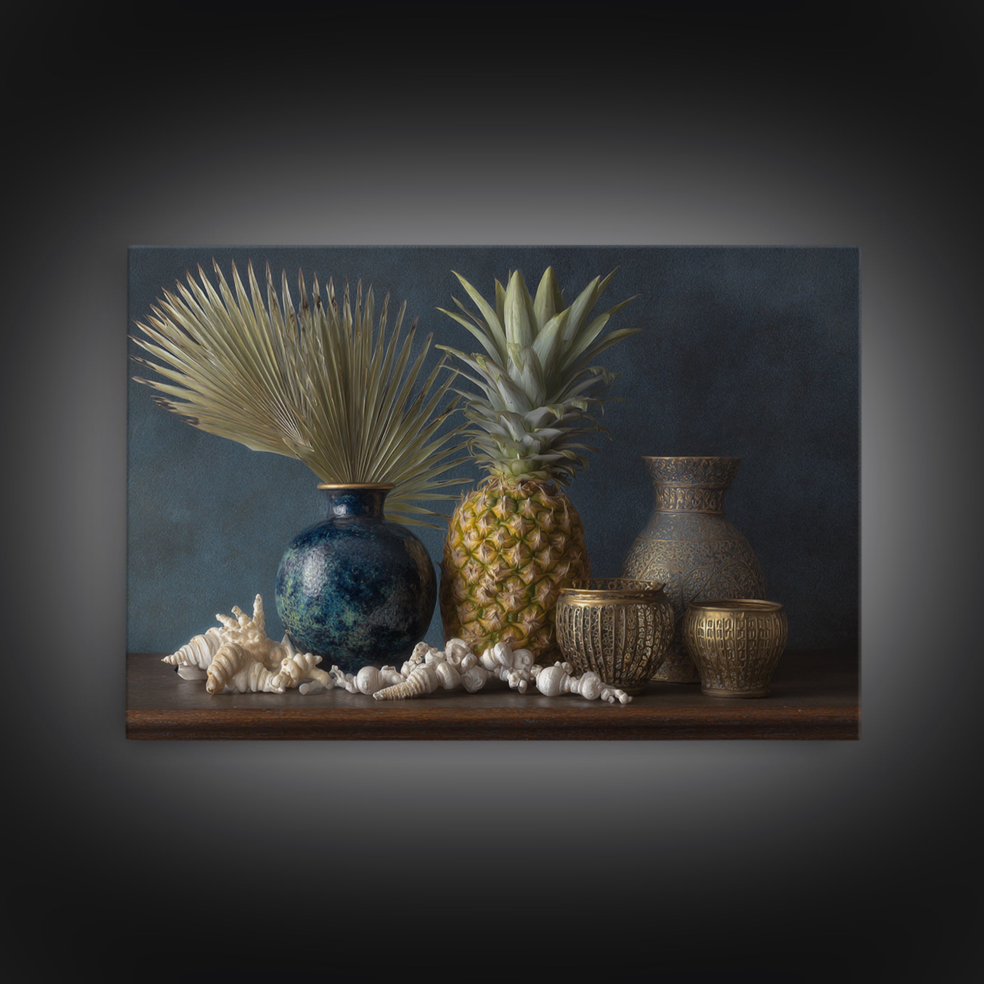 Pineapple and Palm Still Life Canvas Print, Tropical Art, Downloadable Prints, Living Room Decor, Watercolor Art, Tropic, TRO-3x2-34