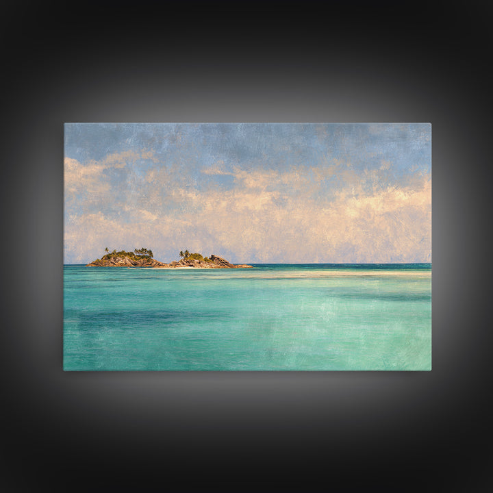 Tropical Lagoon with Turquoise Water Framed Canvas Print, Tropical Art, Room Decor, Living Room Decor, Fine Art, Tropic, TRO-3x2-35