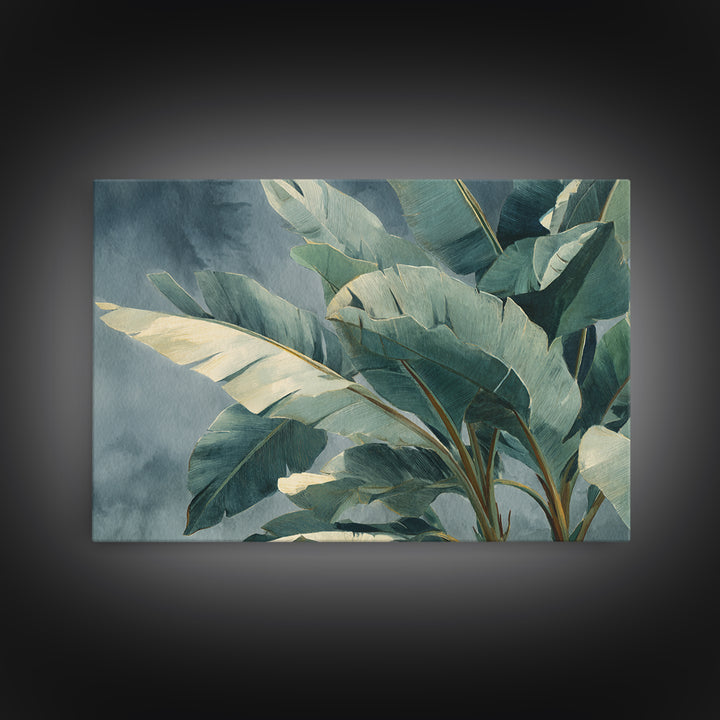 Banana Leaves Layered Canvas Print, Tropical Art, Botanical Art, Living Room Decor, Oil Painting, Tropic, Minimalist Decor, TRO-3x2-37