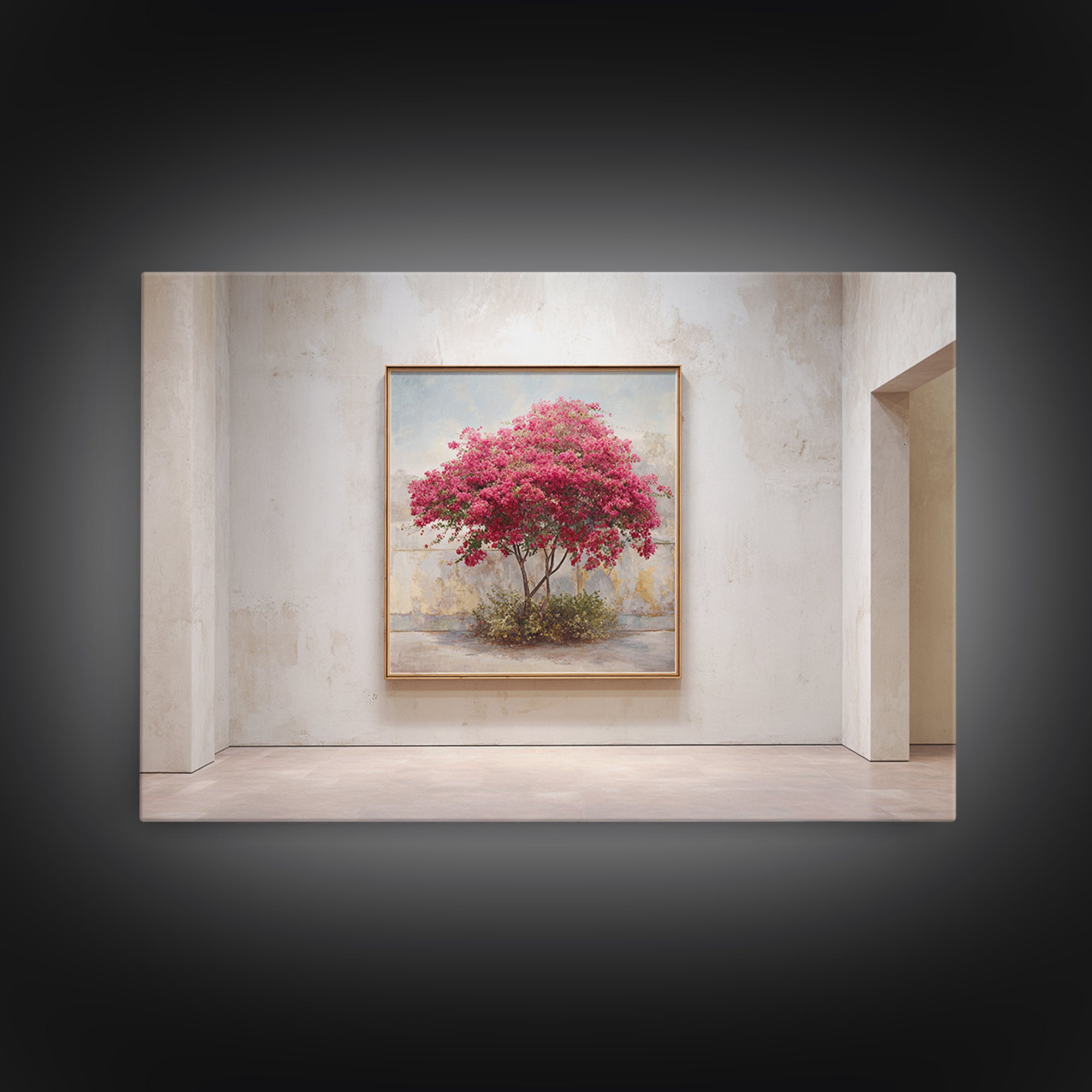 Pink Bougainvillea over White Wall Canvas Print, Tropical Art, Beach Prints, Living Room Decor, Watercolor Art, Tropic, TRO-3x2-44