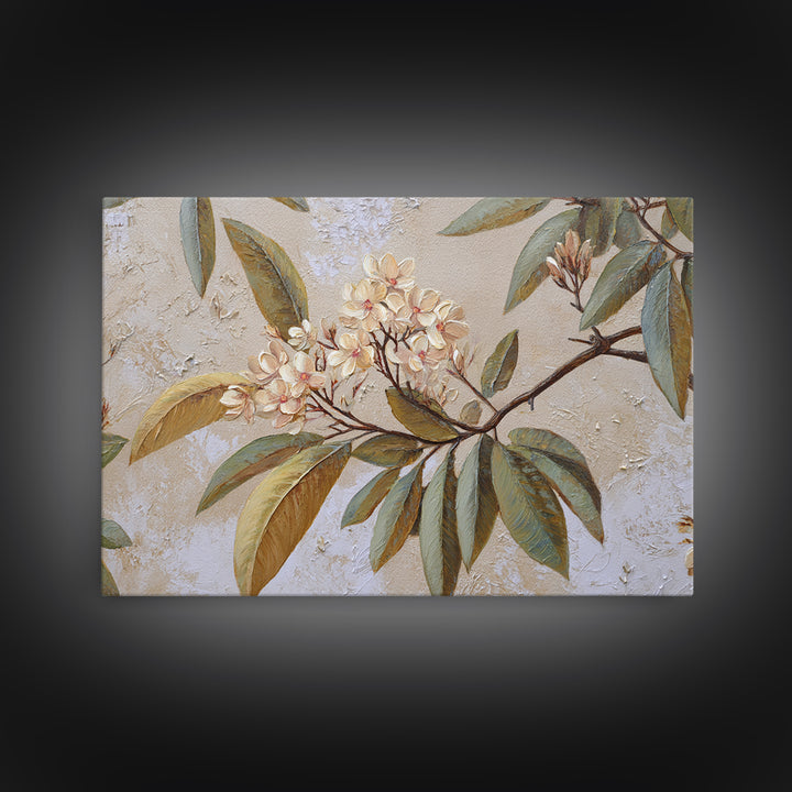 Mango Branch with Leaves and Flowers Framed Canvas Print, Tropical Art, Coastal Decor, Living Room Decor, Fine Art, Tropic, TRO-3x2-46