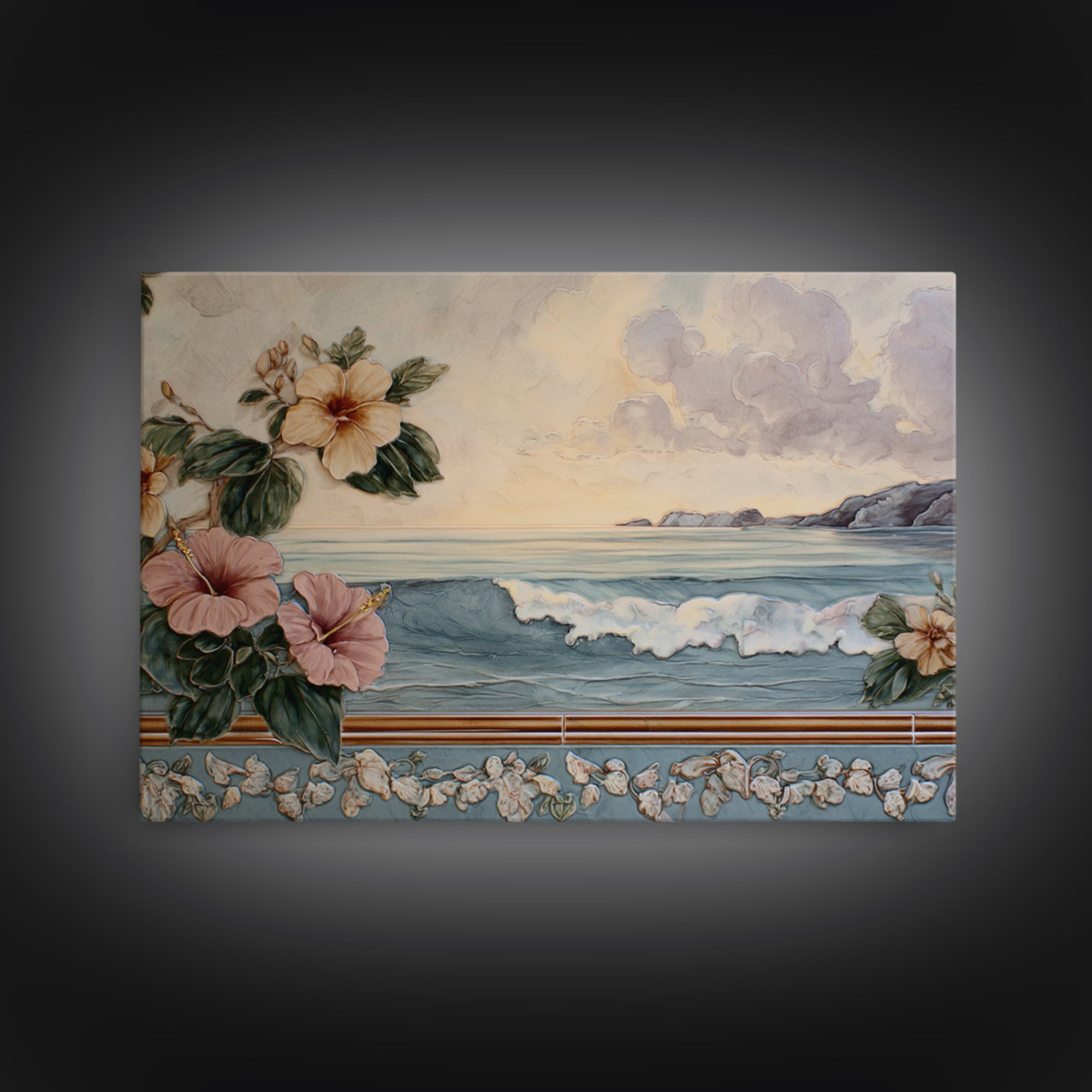 Sunset Surf Scene Framed Canvas Print, Tropical Art, Beach Decor, Living Room Decor, Oil Painting, Tropic, Fine Art Print, TRO-3x2-50