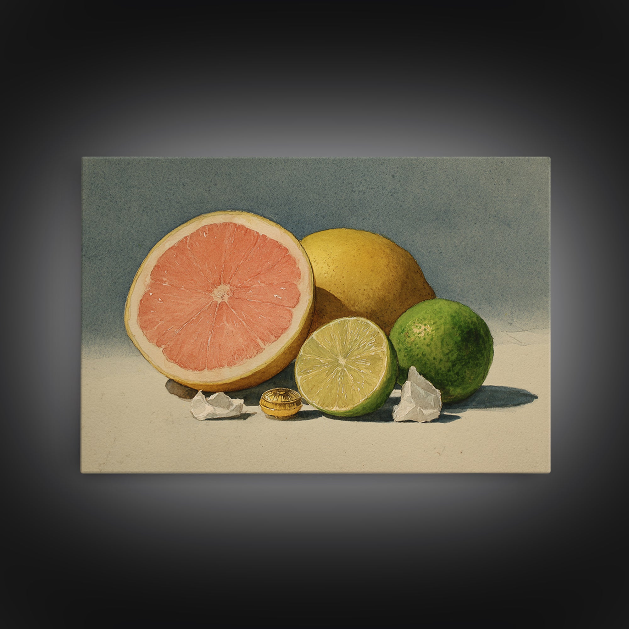 Bright Papaya and Lime Still Life Canvas Print, Tropical Art, Beach Print, Living Room Decor, Abstract Art, Tropic, TRO-3x2-52