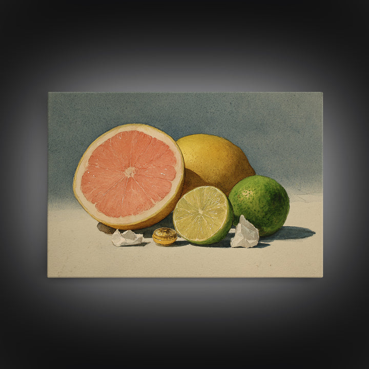 Bright Papaya and Lime Still Life Canvas Print, Tropical Art, Beach Print, Living Room Decor, Abstract Art, Tropic, TRO-3x2-52