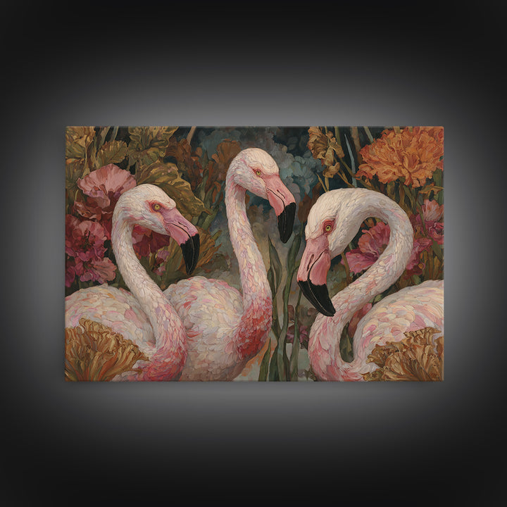 Pink Flamingos Among Tropical Water Plants Canvas Print, Tropical Art, Beach Wall Art, Living Room Decor, Fine Art, Tropic, TRO-3x2-54