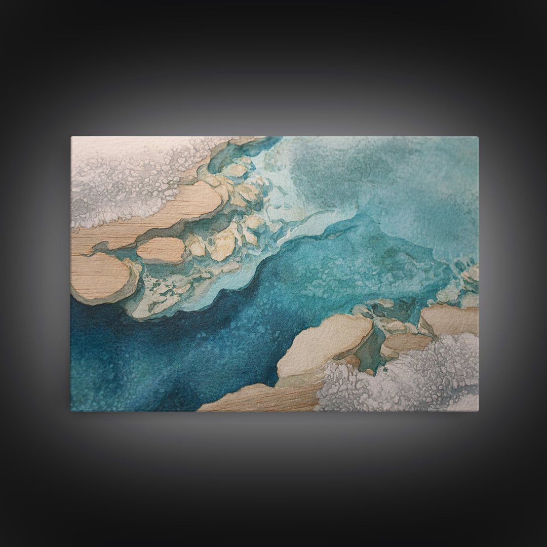 Tropical Lagoon with Turquoise Water Framed Canvas Print, Tropical Art, Digital Art, Living Room Decor, Oil Painting, Tropic, TRO-3x2-59