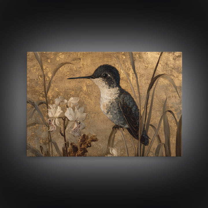 Orchid and Hummingbird Composition Canvas Print, Tropical Art, Abstract Painting, Living Room Decor, Fine Art, Tropic, TRO-3x2-62