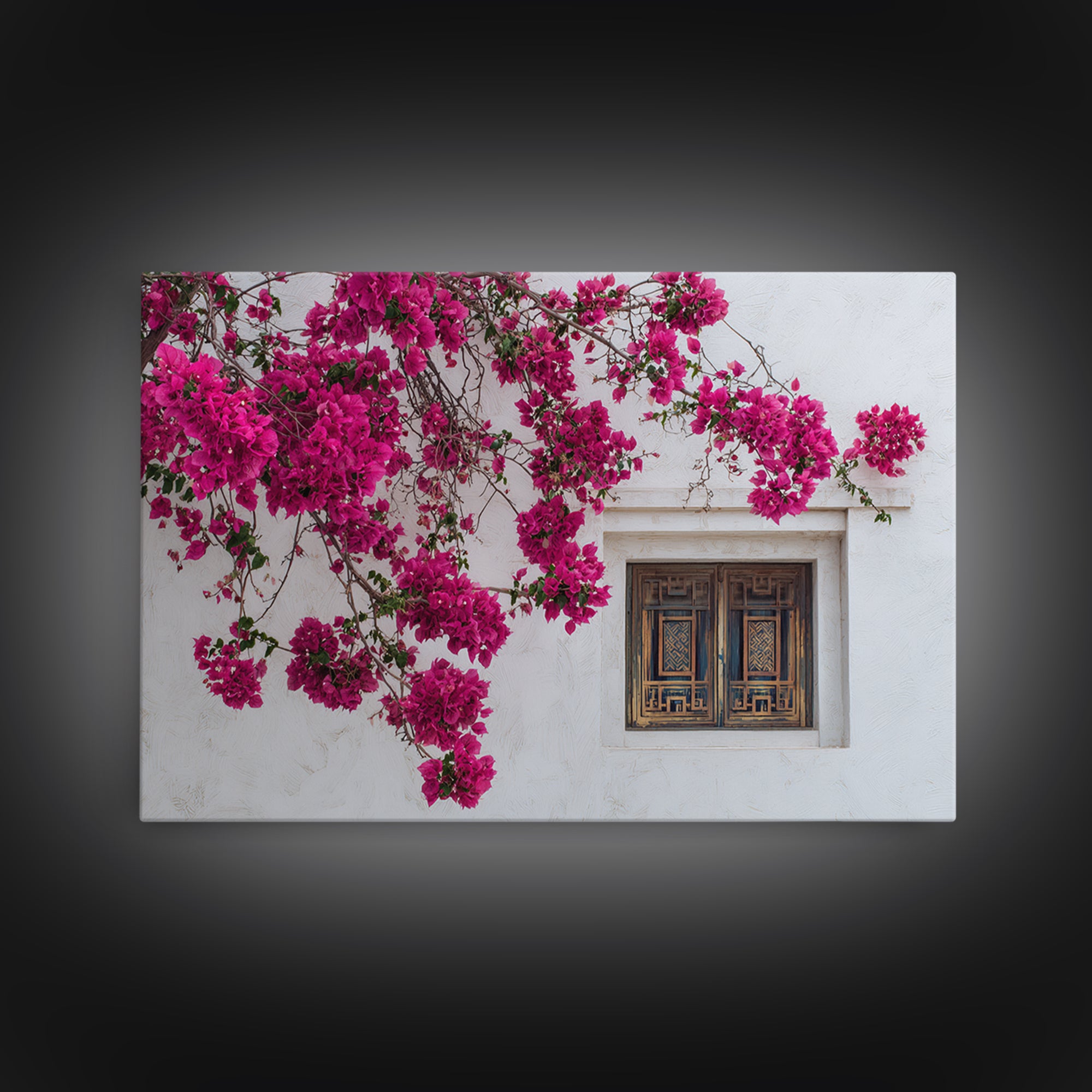 Pink Bougainvillea over White Wall Canvas Print, Tropical Art, Minimalist Decor, Living Room Decor, Fine Art, Tropic, TRO-3x2-68