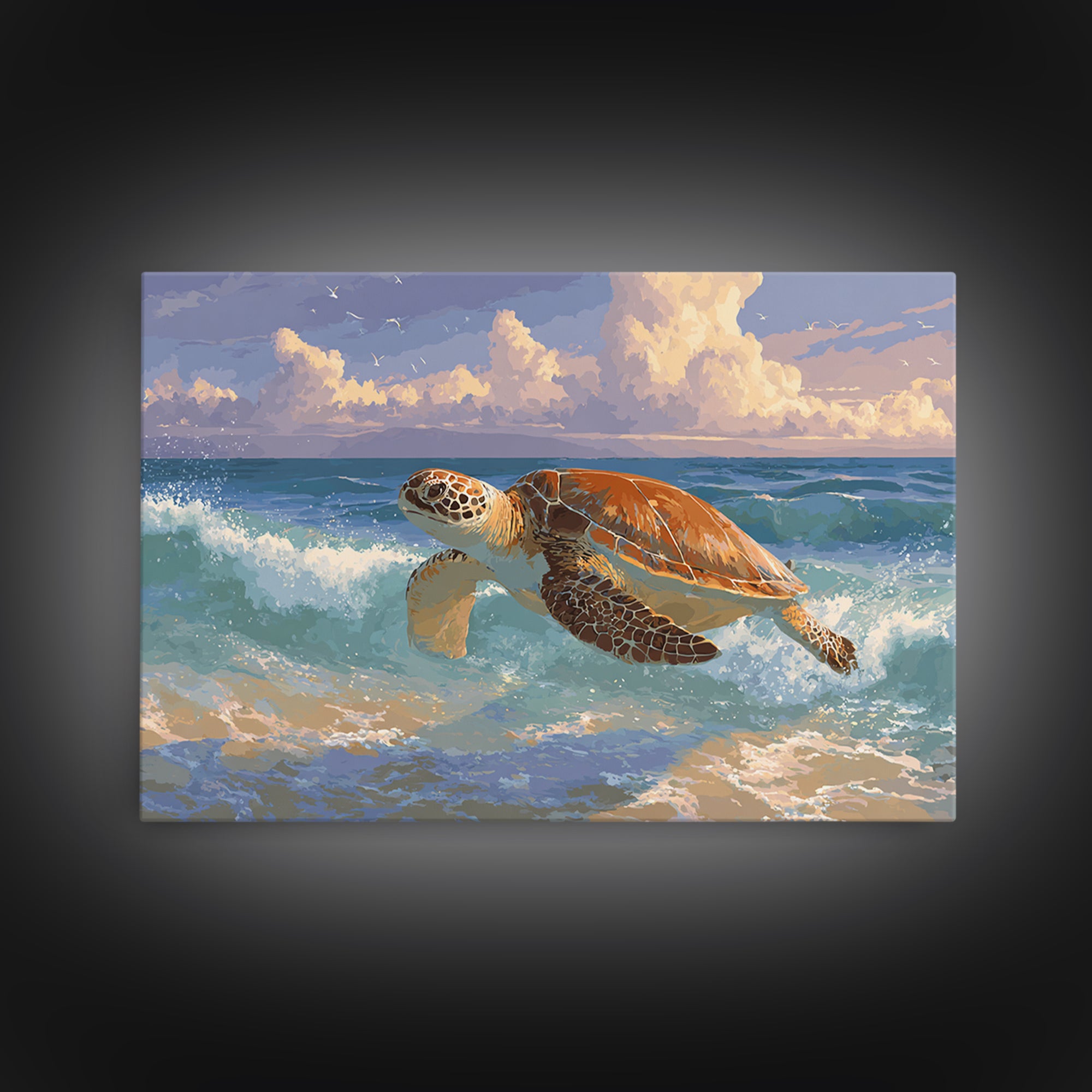 Sea Turtle Near Tropical Reef Framed Canvas Print, Tropical Art, Beach Prints, Living Room Decor, Watercolor Art, Tropic, TRO-3x2-71