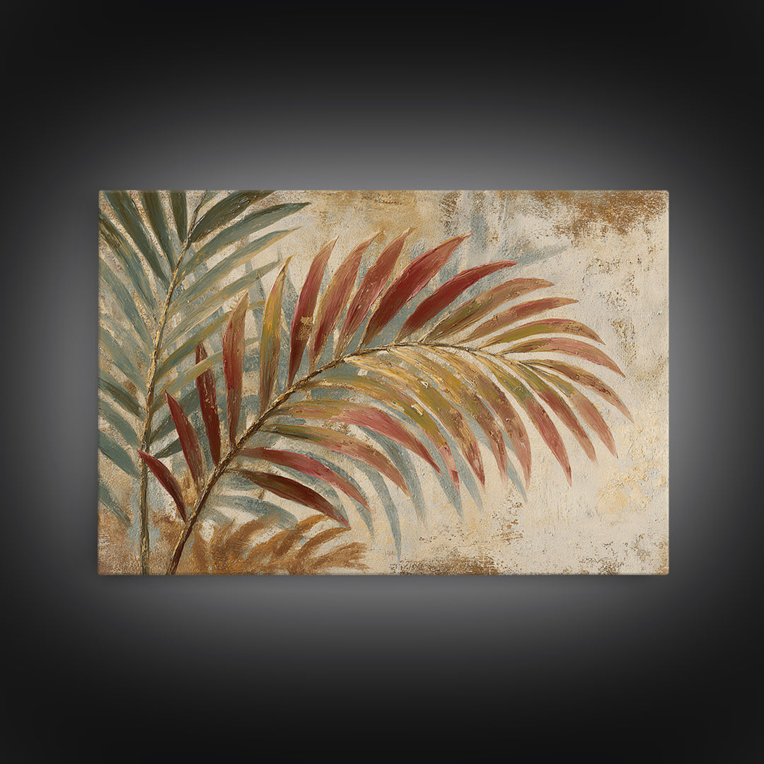 Rain Soaked Palm Leaf Closeup Canvas Print, Tropical Art, Neutral Decor, Living Room Decor, Oil Painting, Tropic, Home Decor, TRO-3x2-73