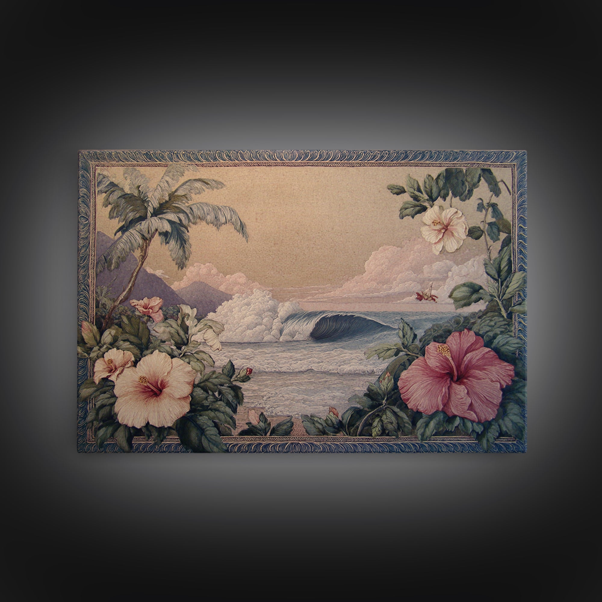 Sunset Surf Scene Framed Canvas Print, Tropical Art, Beach Decor, Living Room Decor, Oil Painting, Tropic, Fine Art Print, TRO-3x2-74