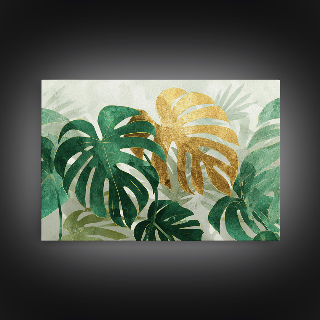 Lush Monstera Leaves Framed Canvas Print, Tropical Art, Room Decor, Living Room Decor, Fine Art, Tropic, Printable, TRO-3x2-77