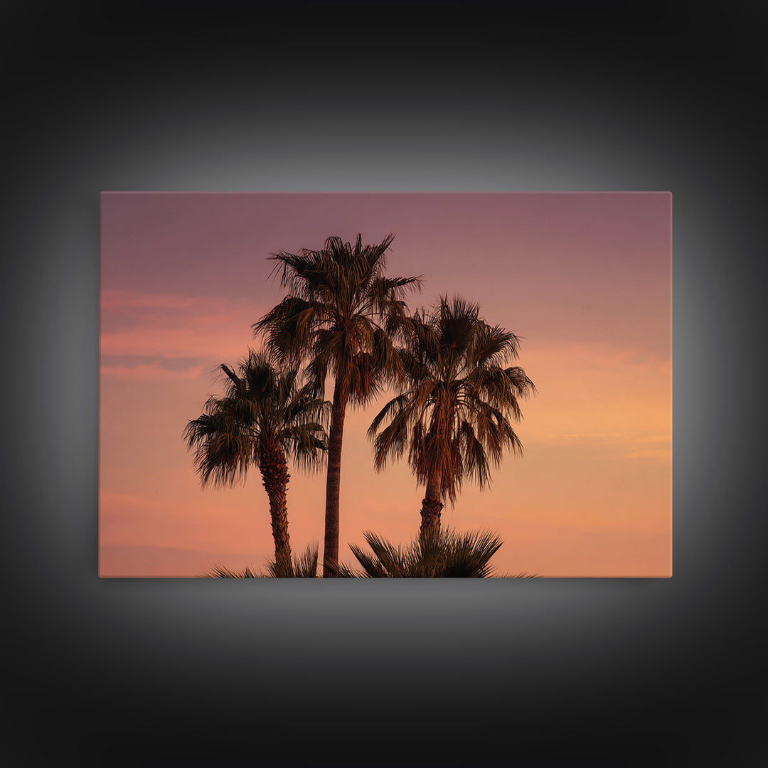 Palm Tree Silhouettes Framed Canvas Print, Tropical Art, Beach Decor, Living Room Decor, Oil Painting, Tropic, Fine Art Print, TRO-3x2-8