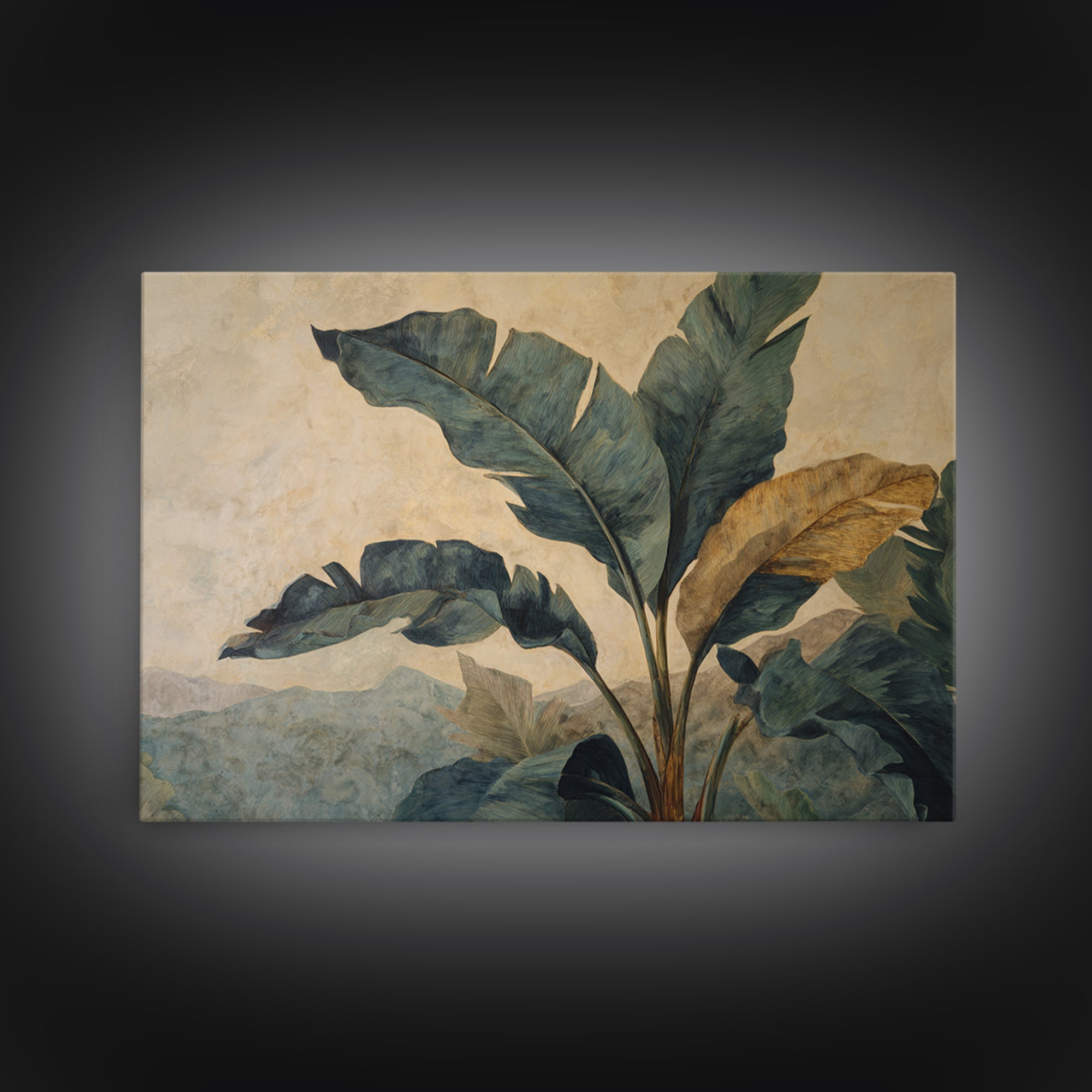 Banana Leaves Layered Framed Canvas Print, Tropical Art, Statement Artwork, Living Room Decor, Fine Art, Tropic, Digital Prints, TRO-3x2-85