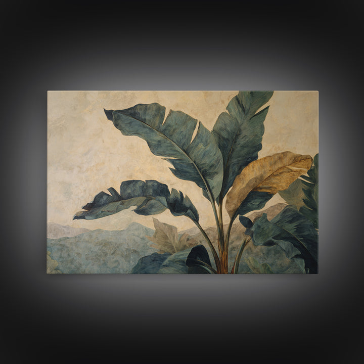 Banana Leaves Layered Framed Canvas Print, Tropical Art, Statement Artwork, Living Room Decor, Fine Art, Tropic, Digital Prints, TRO-3x2-85