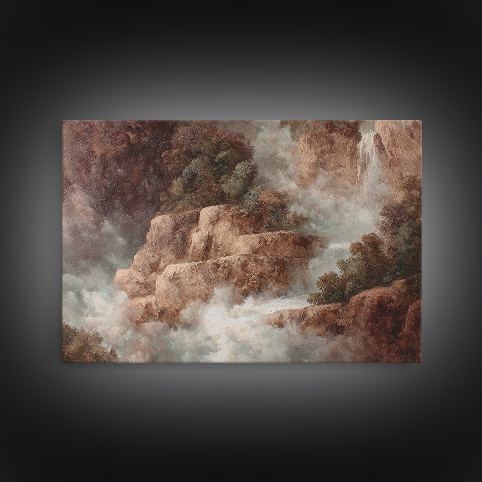 Jungle Waterfall with Misty Light Canvas Print, Tropical Art, Boho Decor, Living Room Decor, Oil Painting, Tropic, Art Print, TRO-3x2-89