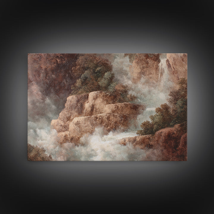 Jungle Waterfall with Misty Light Canvas Print, Tropical Art, Boho Decor, Living Room Decor, Oil Painting, Tropic, Art Print, TRO-3x2-89