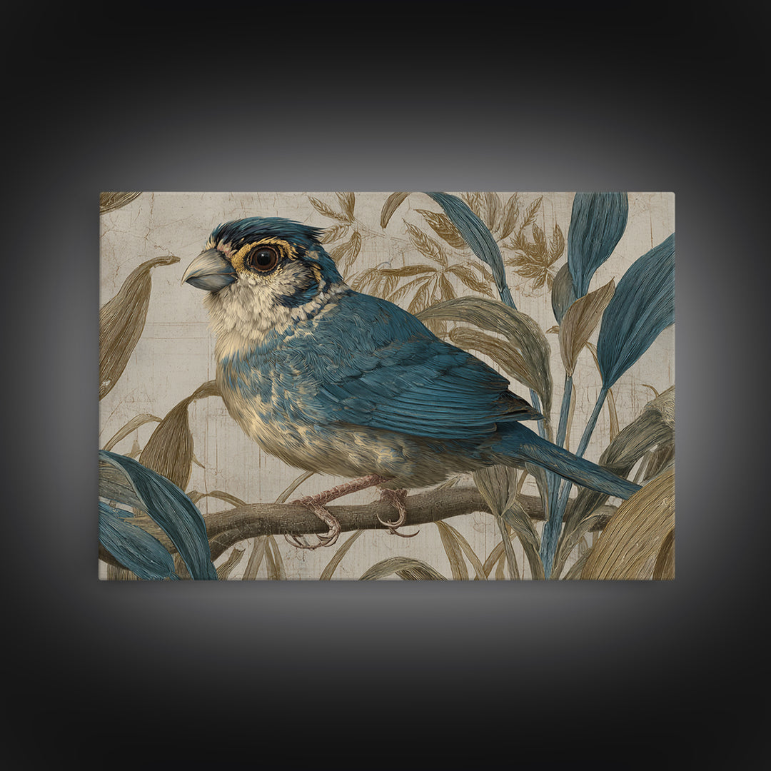 Colorful Jungle Bird Pattern Framed Canvas Print, Tropical Art, Print, Living Room Decor, Fine Art, Tropic, Coastal Wall Art, TRO-3x2-96