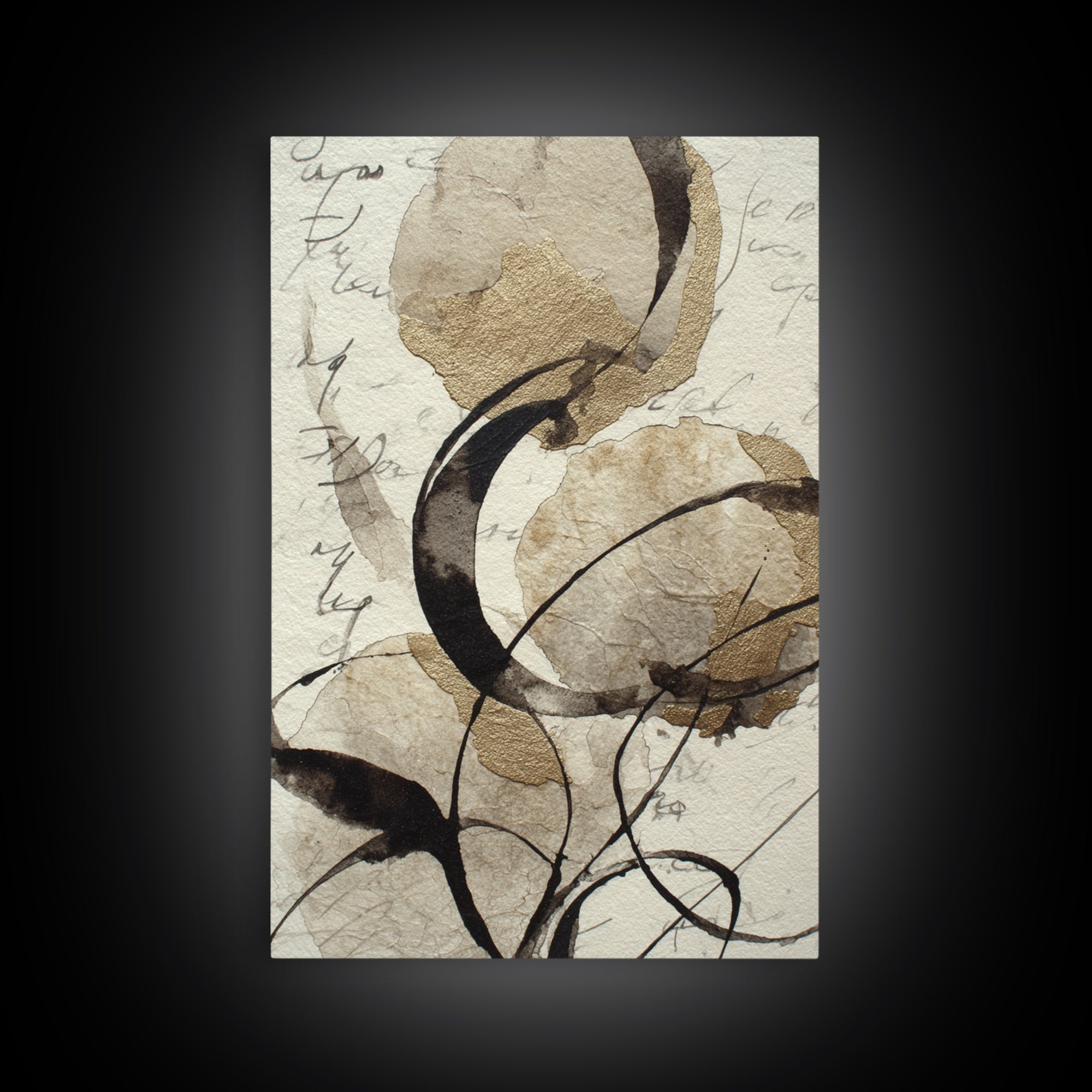 Calligraphy Swashes Forming Floral Composition Framed Canvas Print, Typography Art, Room Decor, Living Room Decor, TYP-2x3-64