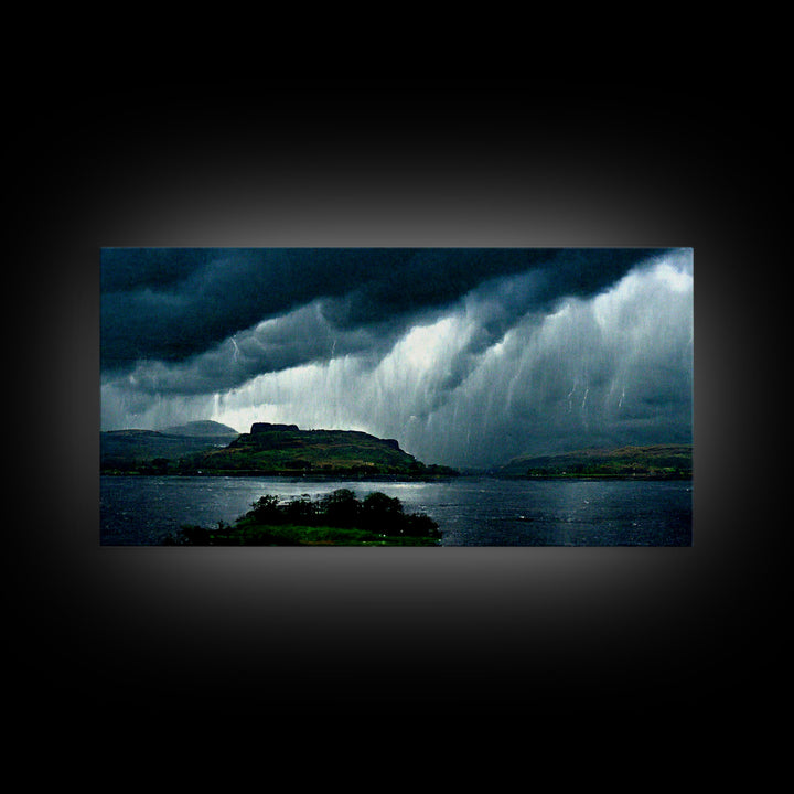 Foggy night rainstorm over the lake canvas print, nature and landscape wall art, ready to hang, cool wall art