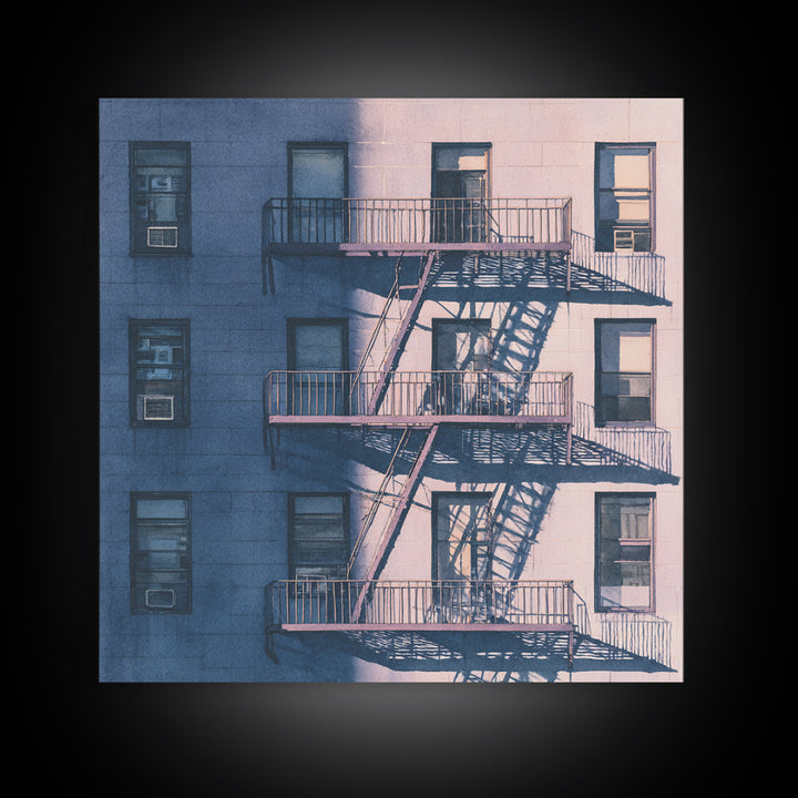 Fire Escape Silhouette Framed Canvas Print, Urban Art, African American Art, Living Room Decor, Fine Art, Urban, Gallery Decor, URB-1x1-2