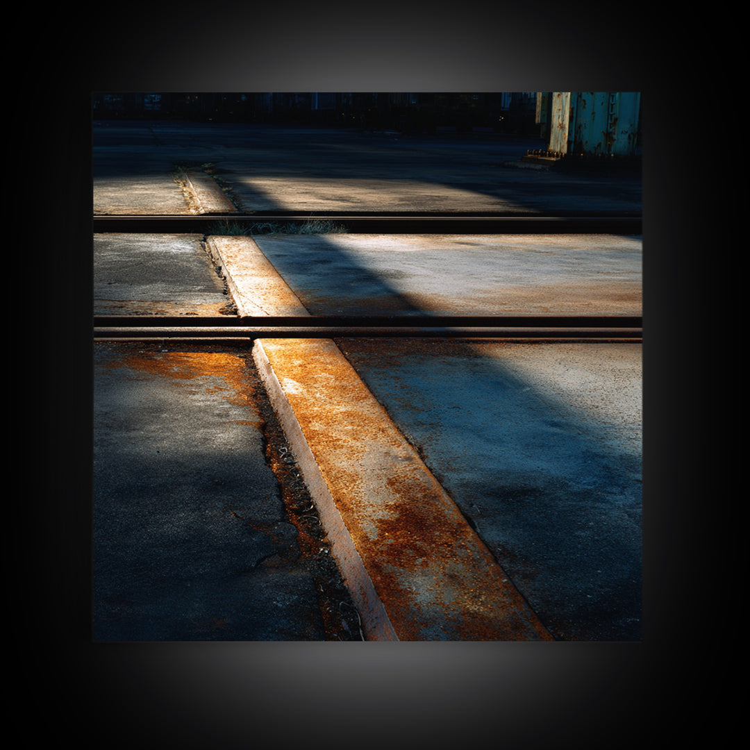 Industrial Rail Tracks Leading into City Canvas Print, Urban Art, Modern Art, Living Room Decor, Oil Painting, Urban, URB-1x1-22