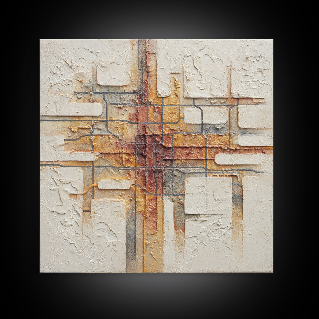 Abstract Subway Map Lines Without Labels Framed Canvas Print, Urban Art, Oil Painting, Living Room Decor, Fine Art, Urban, URB-1x1-28