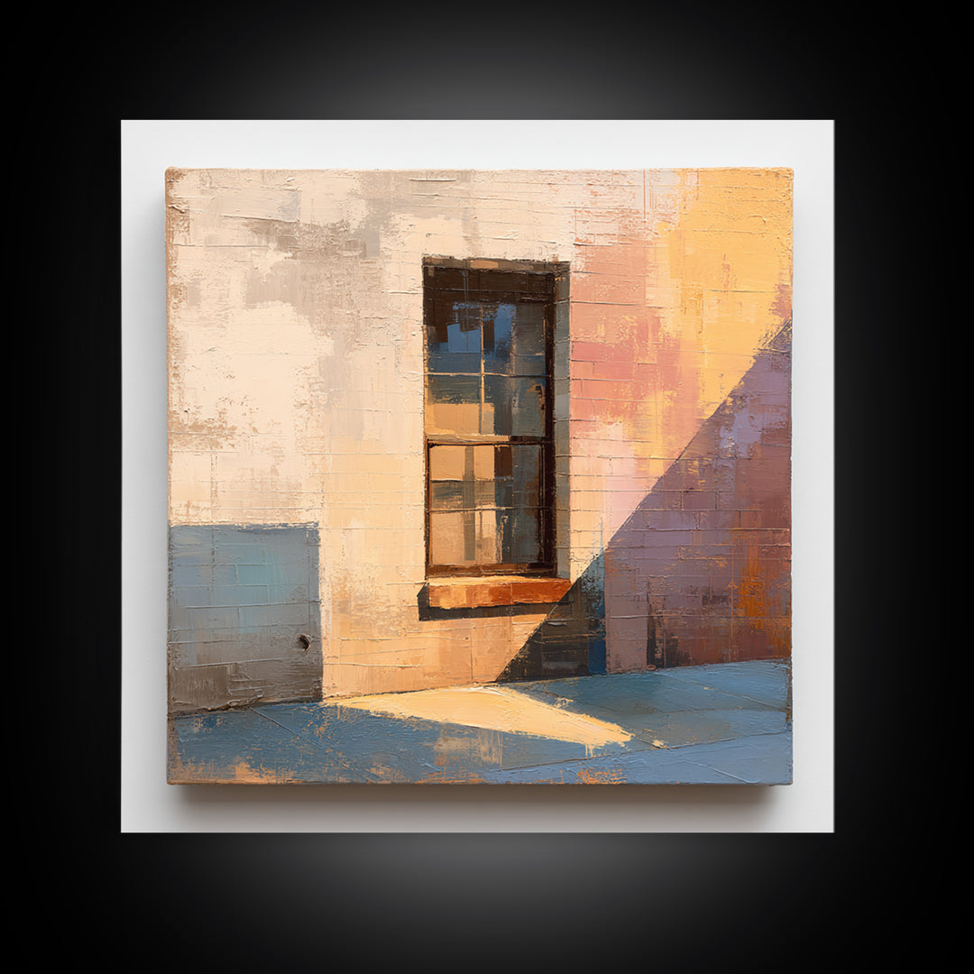 Brick Wall and Window Shadows as Geometry Framed Canvas Print, Urban Art, Fine Art Print, Living Room Decor, Fine Art, Urban, URB-1x1-29