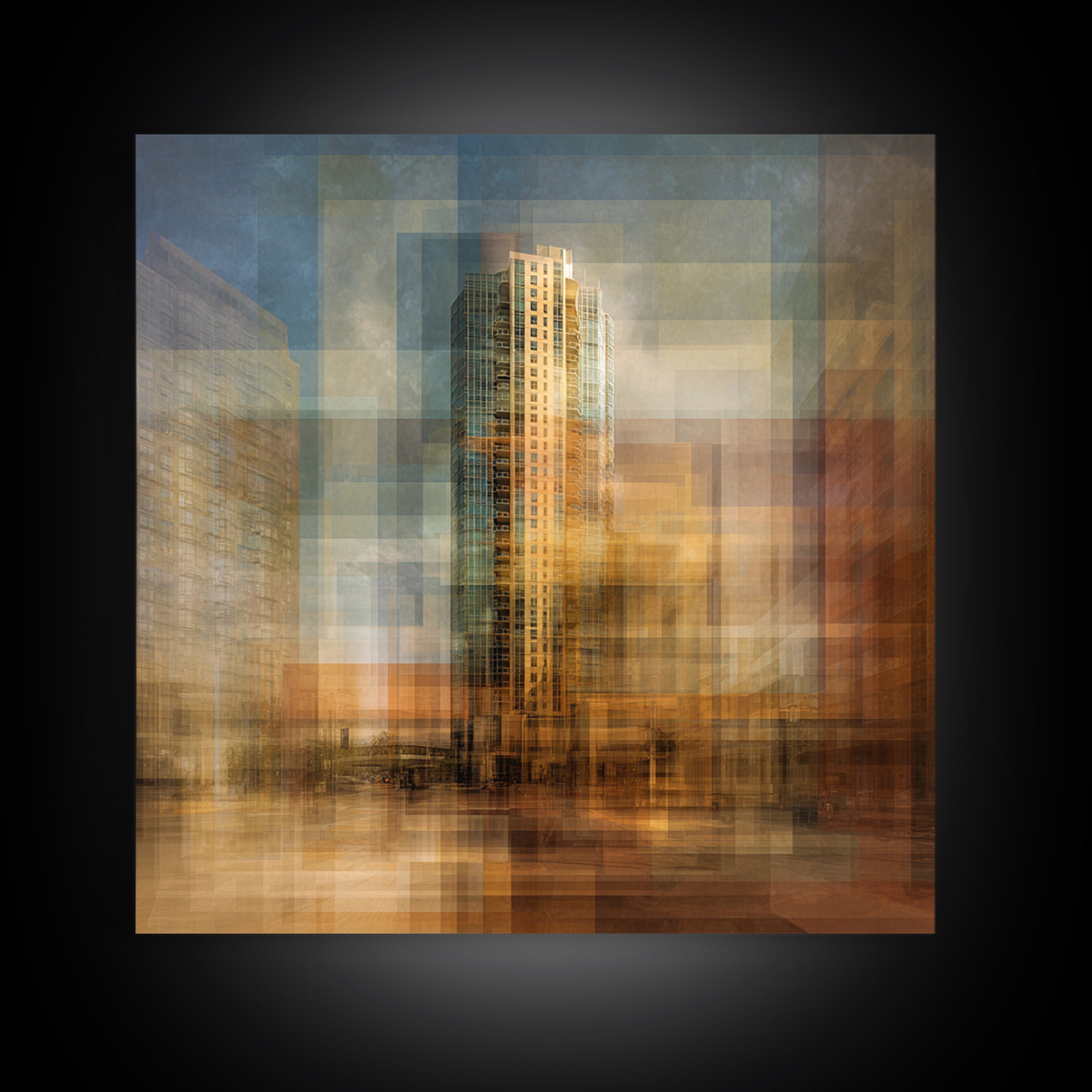 Modern Skyscraper Glass Reflections Framed Canvas Print, Urban Art, Pop Art, Living Room Decor, Fine Art, Urban, URB-1x1-38