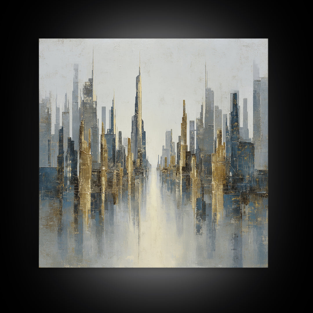 Moody City Skyline Reflected Canvas Print, Urban Art, Modern Decor, Living Room Decor, Abstract Art, Urban, Home Decor, URB-1x1-49