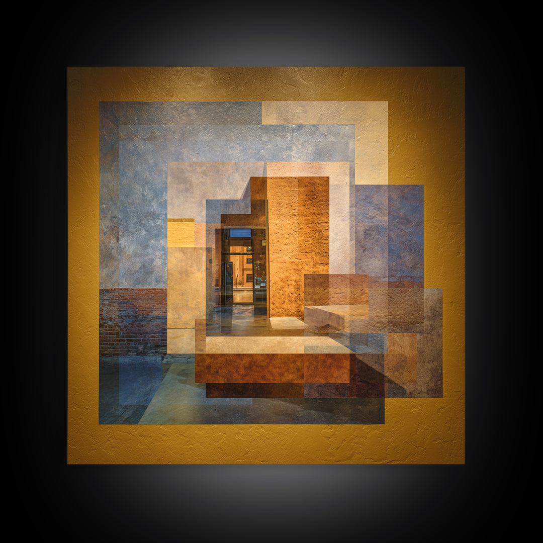 Brick Wall and Window Shadows as Geometry Framed Canvas Print, Urban Art, Fine Art Print, Living Room Decor, Fine Art, Urban, URB-1x1-53
